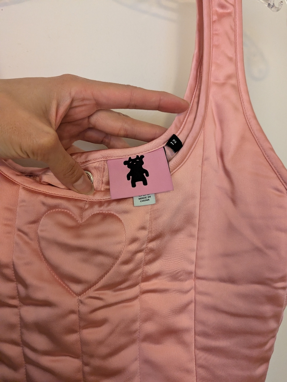 Pink Quilted Satin Corset Tank with Heart Detail - Picture 8 of 11